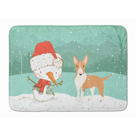 Carolines Treasures Fawn Bull Terrier Snowman Christmas Machine Washable Memory Foam Mat CK2056RUG